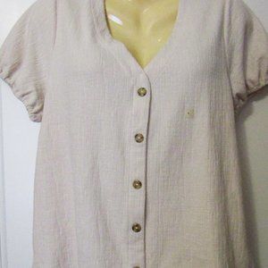 LOFT Beige Short Sleeve Button Up Blouse Top Size Large NWT